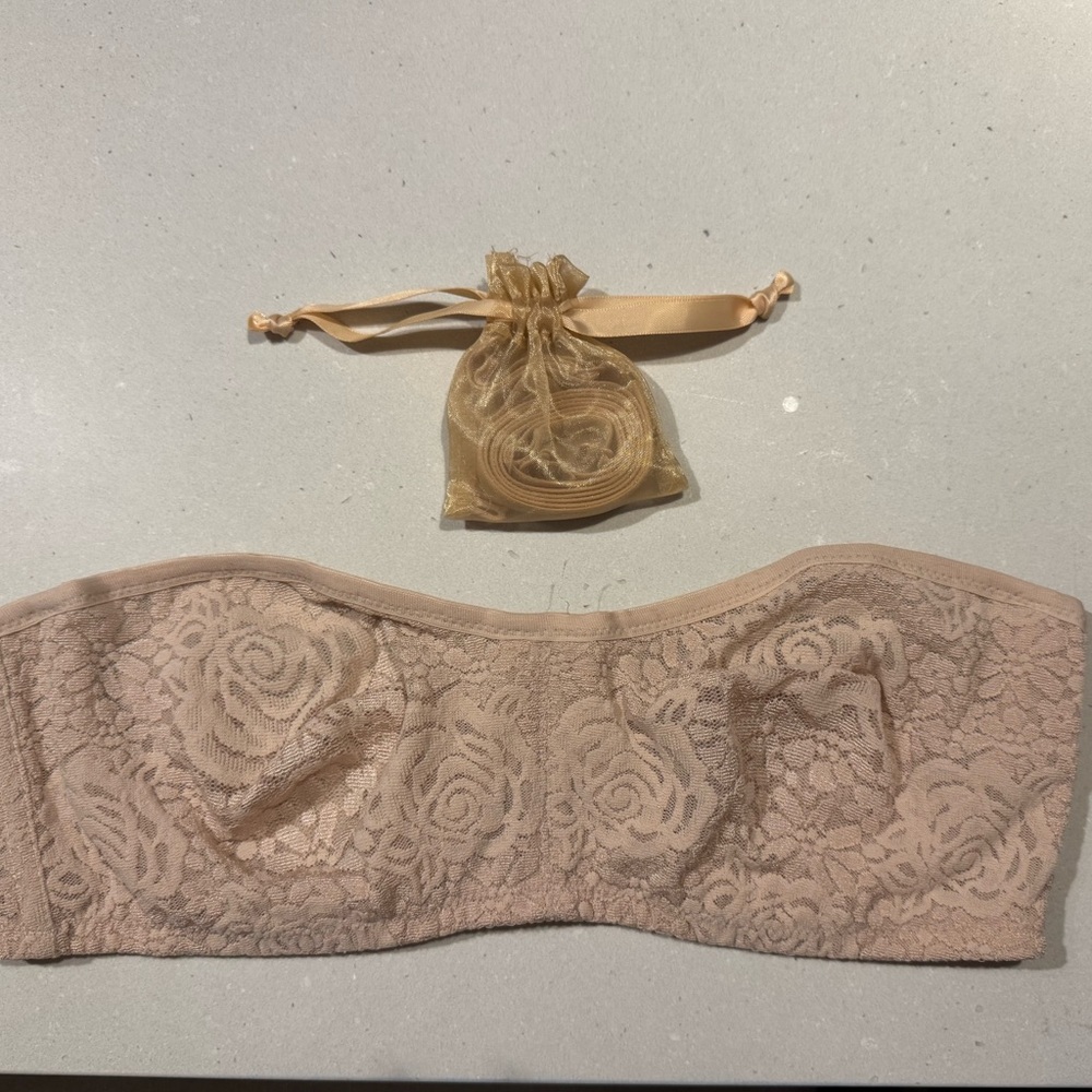 Tan Lace Strapless Bra Size 34C